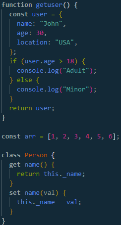 Screenshot: same snippet after default Prettier formatting