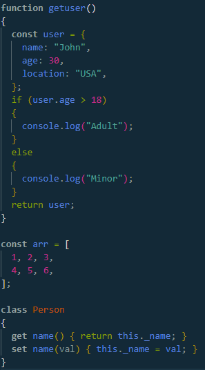 Screenshot: same snippet after Prettier-er custom formatting