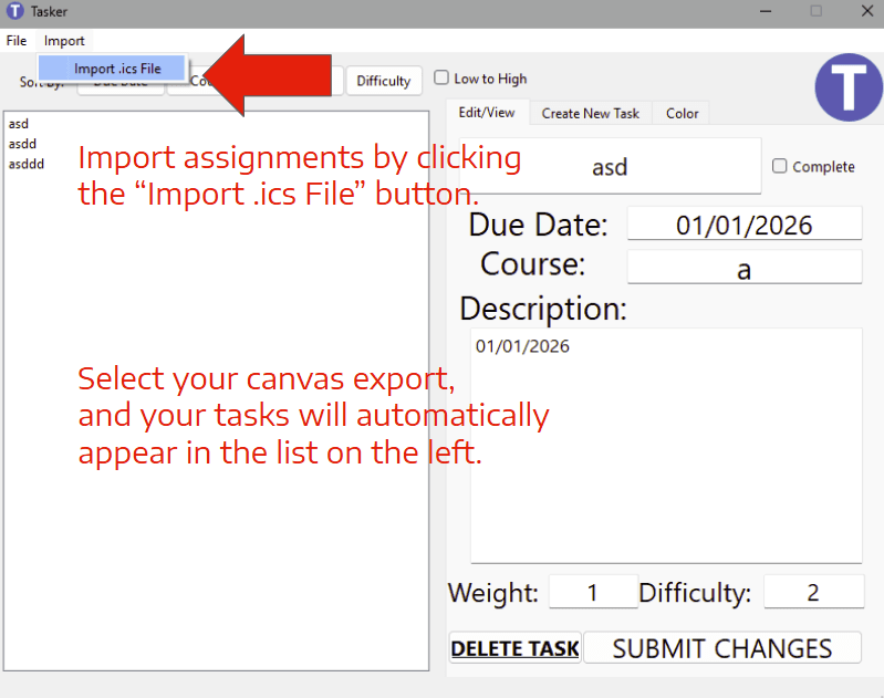 Tasker calendar import dialog